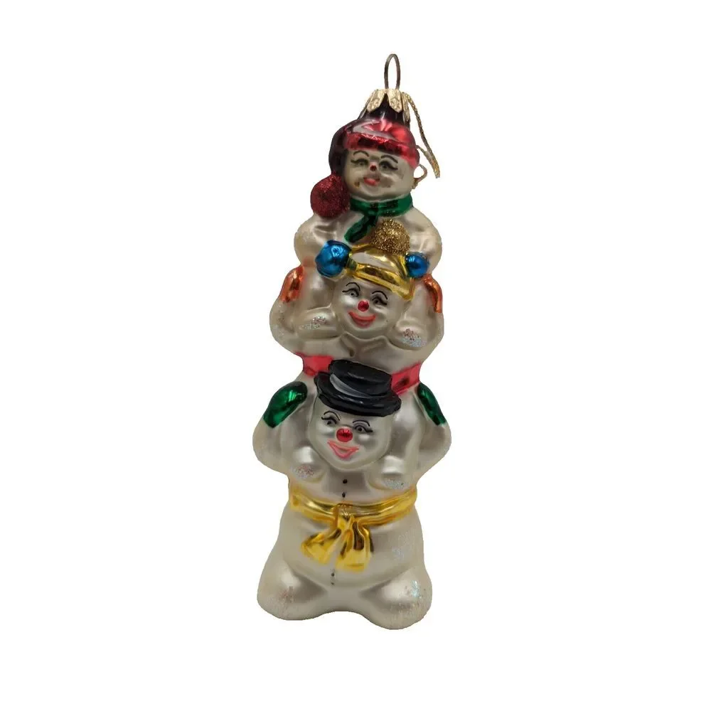 Vintage Snowman Totem Pole Hand Blown‎ Glass Poland Stacked Snowmen